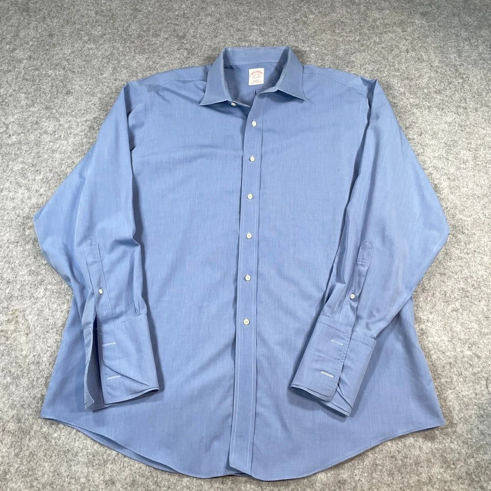 Brooks Brothers Mens Button Down 17.5 35 Regular Fit Non-Iron French Cuff Blue